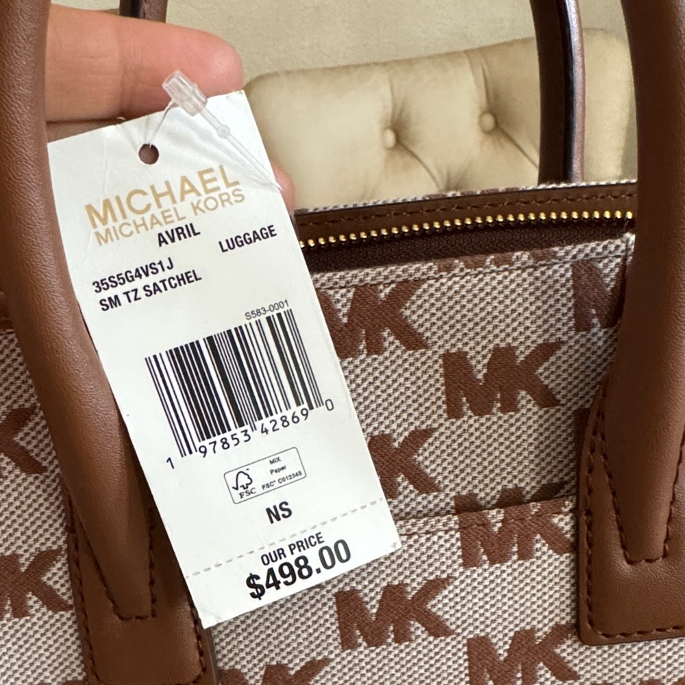 Michael Kors Avril Signature Luggage / Brown and Cream Satchel - Picture 8 of 10